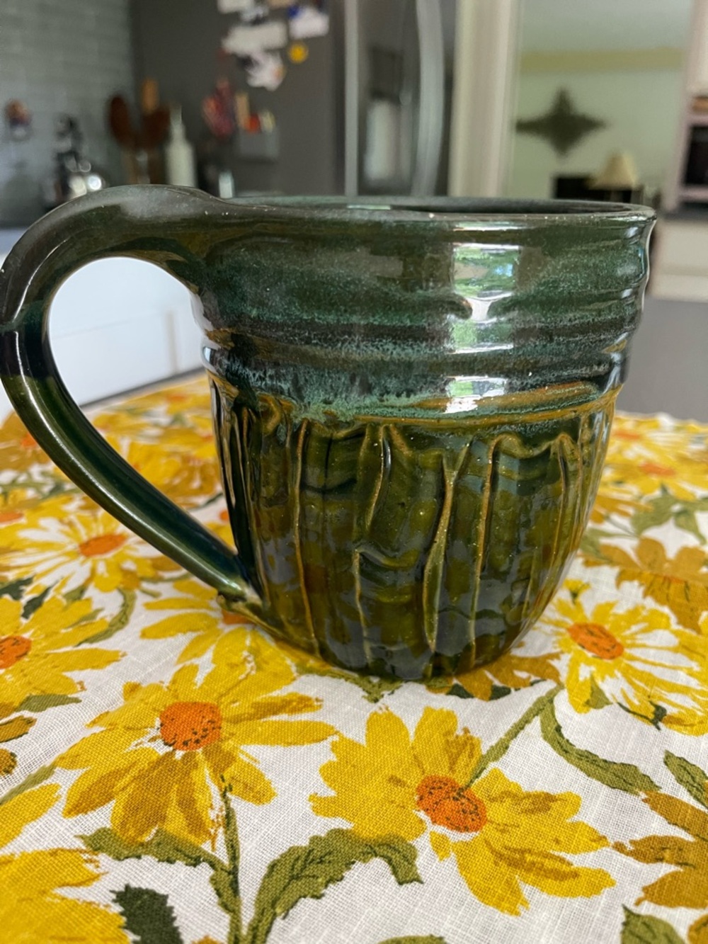Handcrafted Green Ceramic Mug 16 Oz nice friendly handle. - Picture 2 of 5